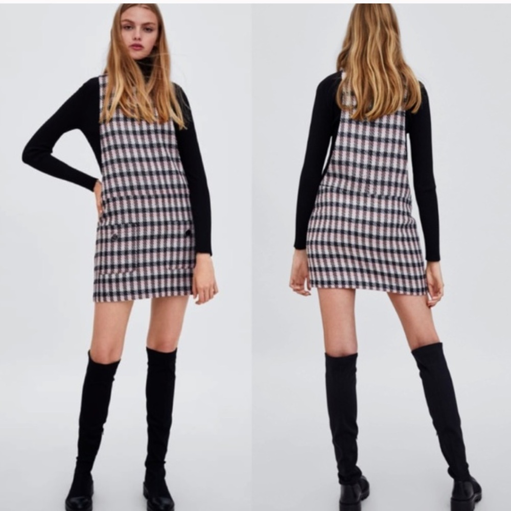 Zara Black and White Checkered Mini Dress 3x30